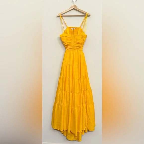 NWT Anthropologie Let Me Be Cutout Tiered Maxi Dress in Tangerine Yellow Size M - Picture 8 of 15